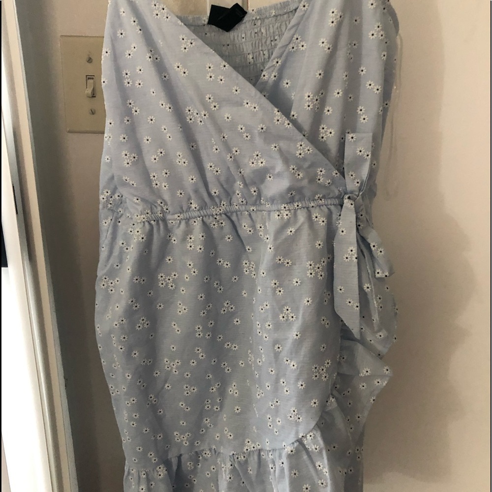 Blue daisy ruffled romper dress